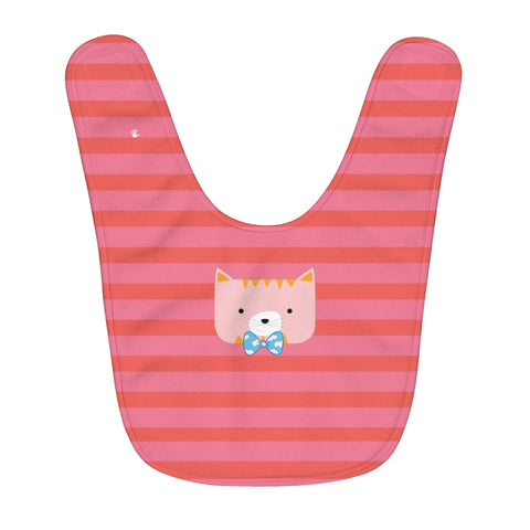 Fleece Baby Bib Horizontal Stripes Cool Cat Pink