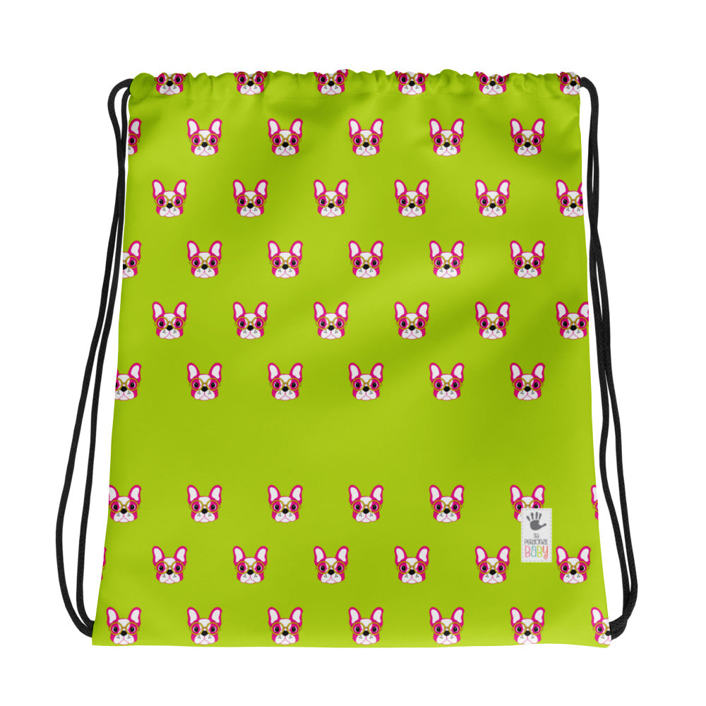 Drawstring Bag_FB Pup Green Pink