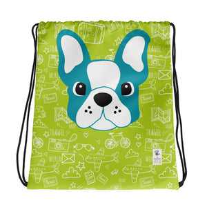 Drawstring Bag_See The World Little FB Pup Green Blue