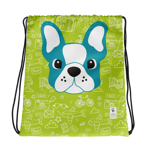 Drawstring Bag_See The World Little FB Pup Green Blue