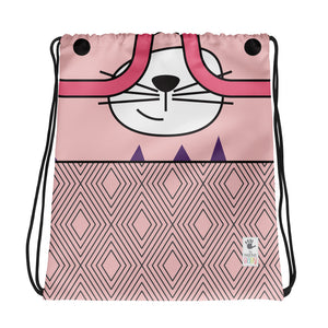 Drawstring Bag_Diamond Cat Pink