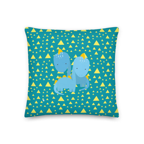 Premium Pillow_Triangles & Dinos Teal Blue