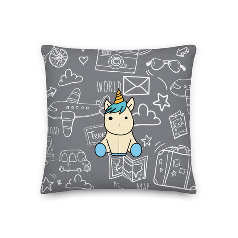 Premium Pillow_Silly Unicorn See The World Grey