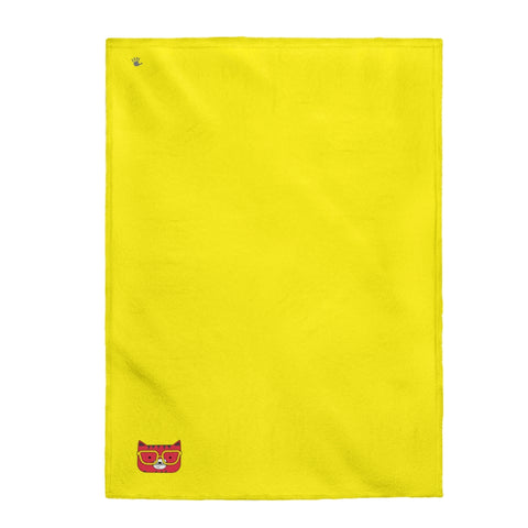 Plush Velveteen Blanket Solid Yellow Cool Cat