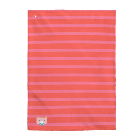 Plush Velveteen Blanket Horizontal Stripes Cool Cat Pink
