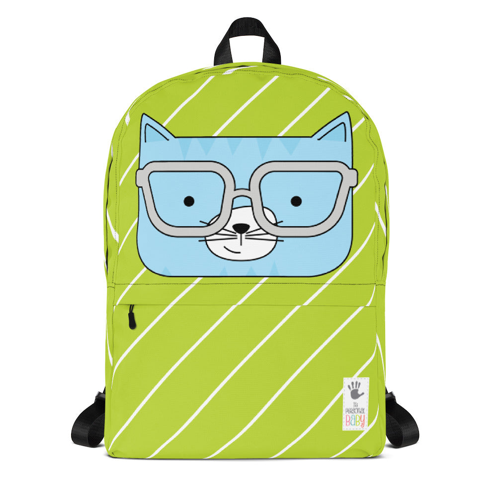 Backpack_Diagonal Stripes Cool Cat Green