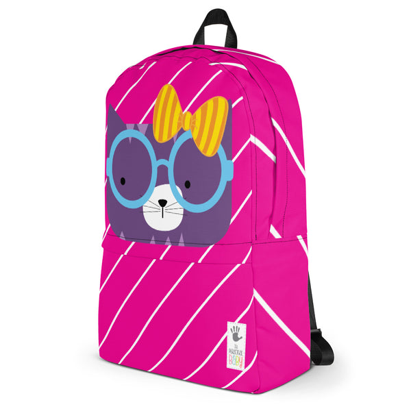 Backpack_Diagonal Stripes Cool Cat Pink
