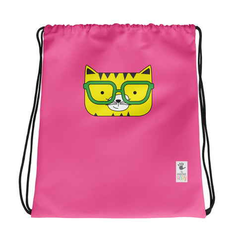 Drawstring Bag_Solid Pink Cool Cat