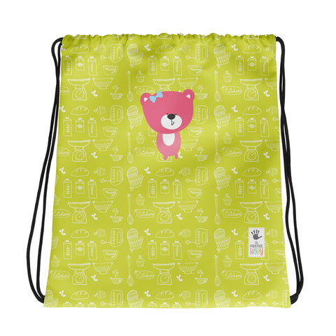 Drawstring Bag_Baking Bear Green Pink