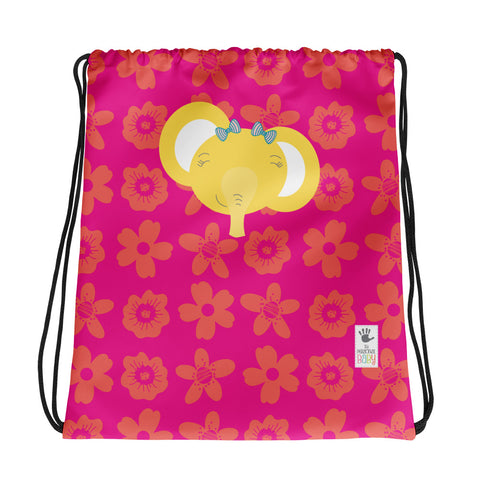 Drawstring Bag_Flower Power Elephant Pink
