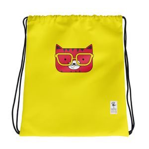 Drawstring Bag_Solid Yellow Cool Cat