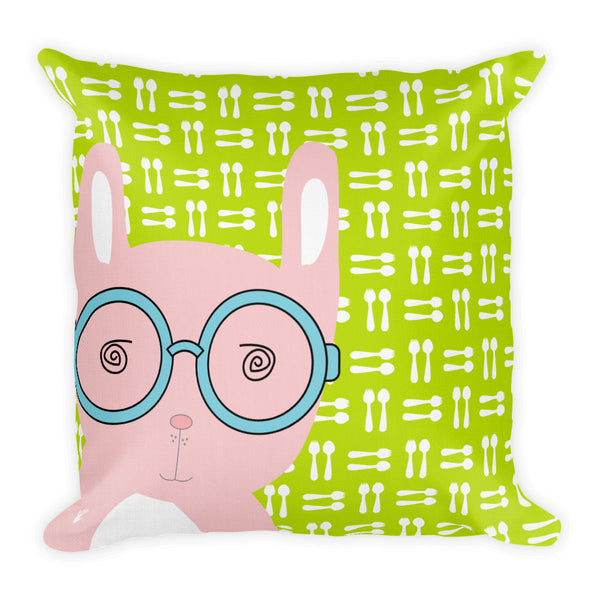 Premium Pillow_Hungry Funny Bunny Green