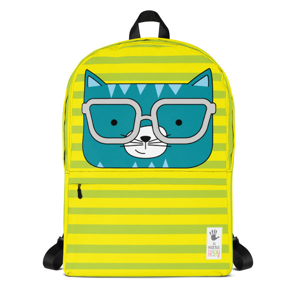 Backpack_Horizontal Stripes Cool Cat Green Yellow