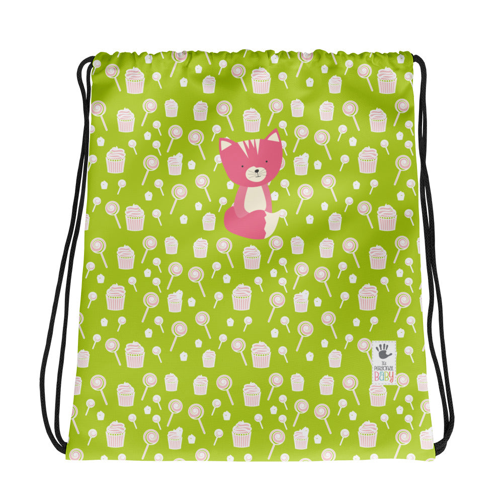 Drawstring Bag_Sweetie Smarty Pants Green Pink