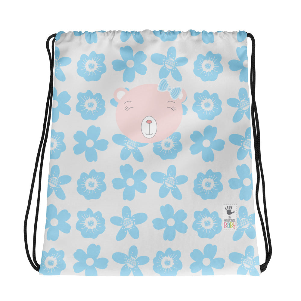 Drawstring Bag_Flower Power Bear Blue Pink
