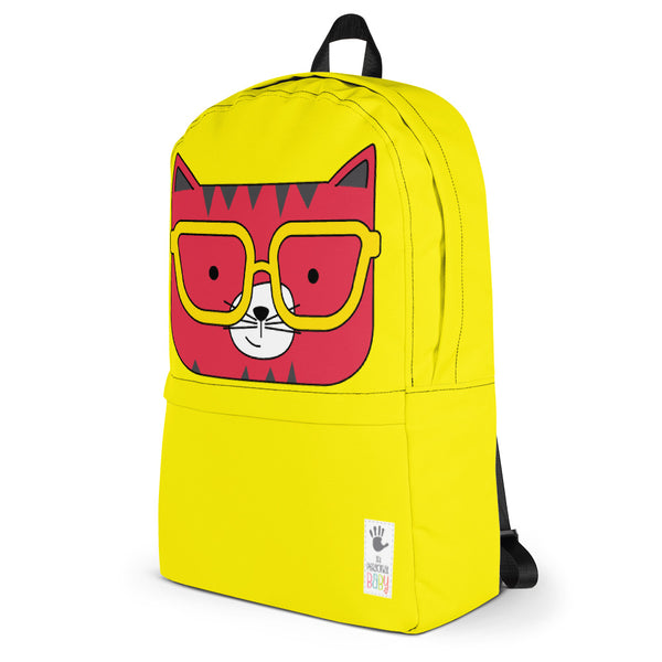 Backpack_Solid Yellow Cool Cat Red