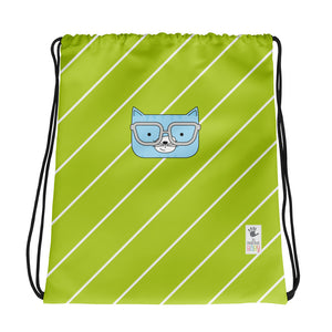 Drawstring Bag_Diagonal Stripes Cool Cat Green
