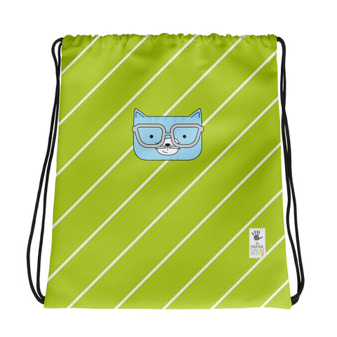 Drawstring Bag_Diagonal Stripes Cool Cat Green