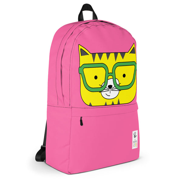 Backpack_Solid Pink Cool Cat Yellow