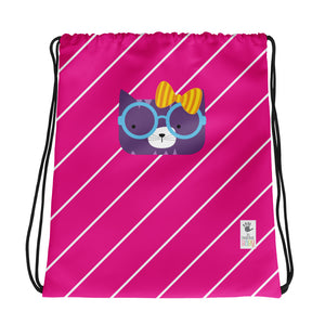 Drawstring Bag_Diagonal Stripes Cool Cat Pink