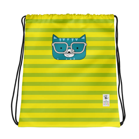 Drawstring Bag_Stripes Cool Cat Green