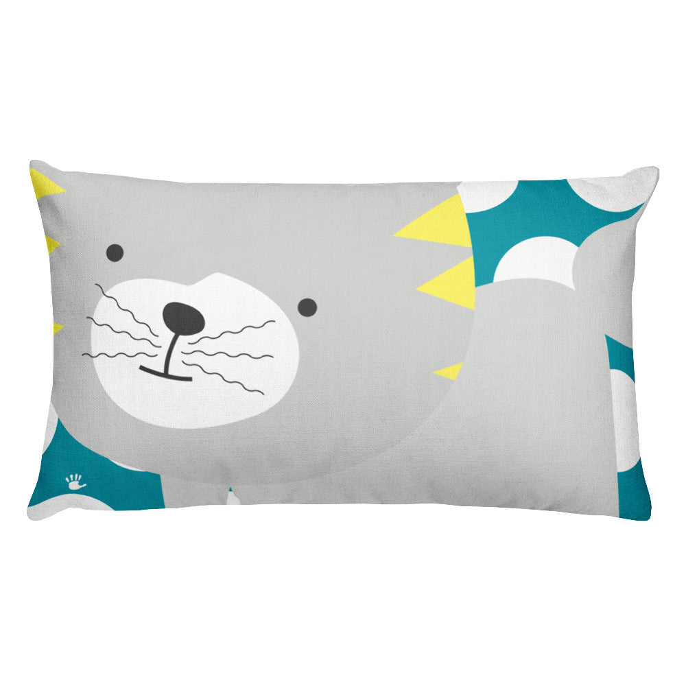 Premium Pillow_Polka Dottie Silly Kitty Teal
