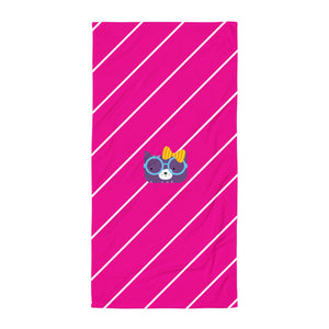 Towel_Diagonal Stripes Cool Cat Pink