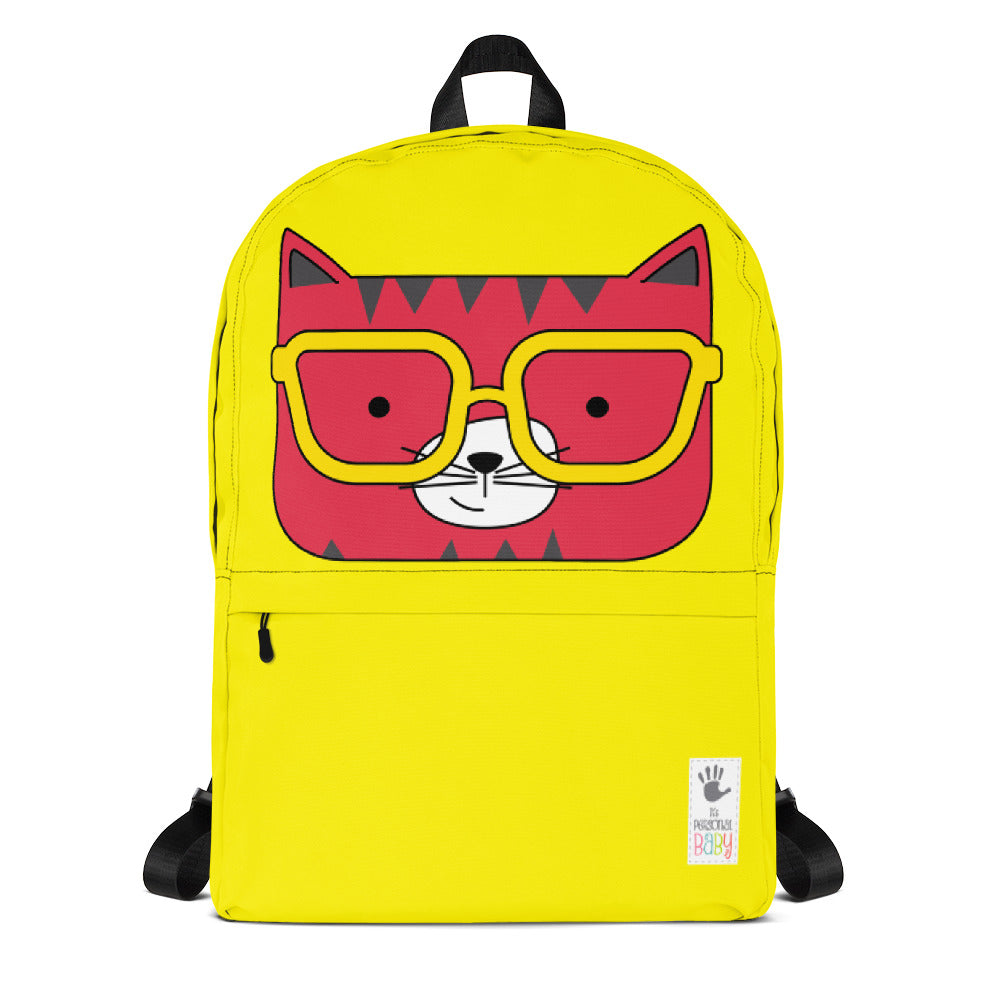 Backpack_Solid Yellow Cool Cat Red
