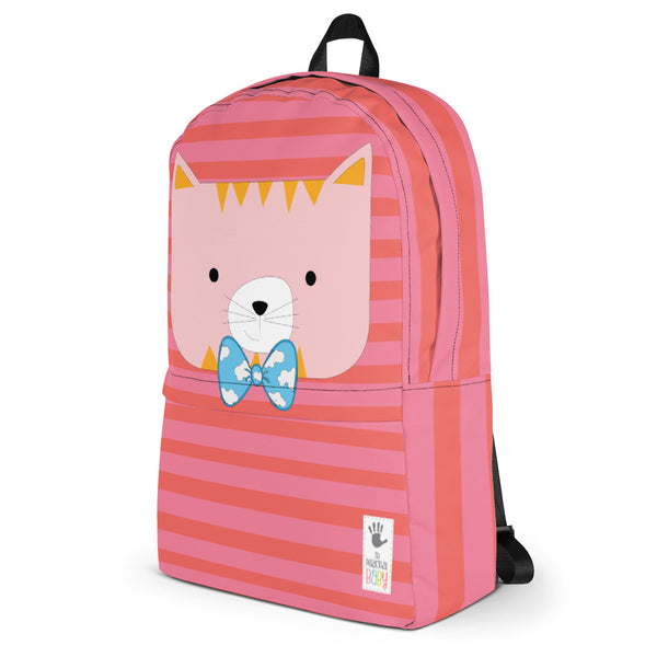 Backpack_Horizontal Stripes Cool Cat Pink