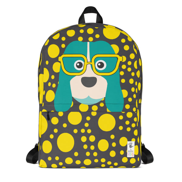 Backpack_PolkaDots & Pups Grey Yellow Teal