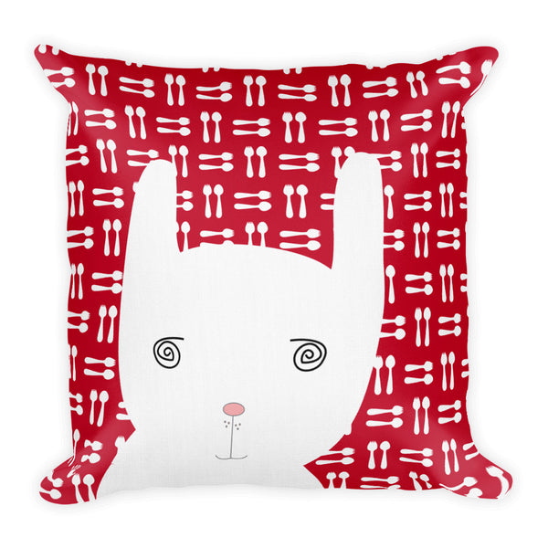 Premium Pillow_Hungry Funny Bunny Red