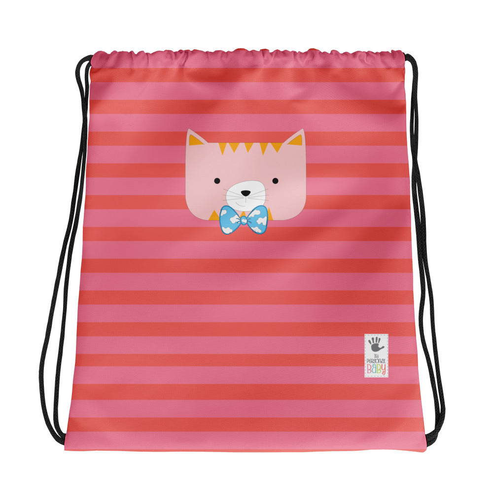 Drawstring Bag_Horizontal Stripes Cool Cat Pink