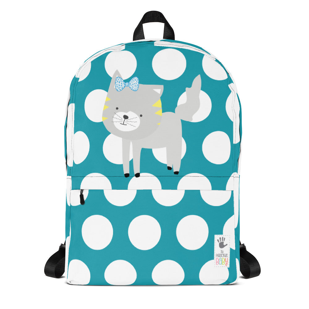 Backpack_Polka Dottie Silly Kitty Teal
