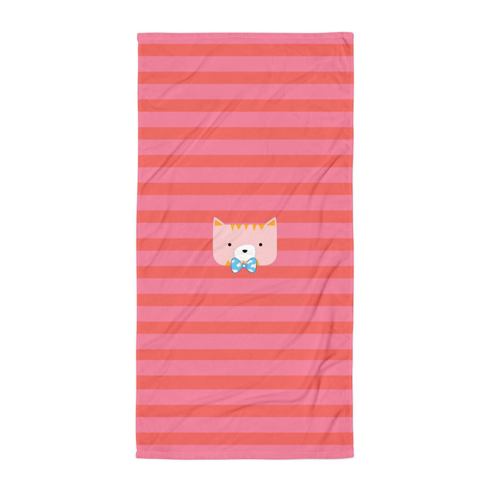 Towel_Horizontal Stripes Cool Cat Pink